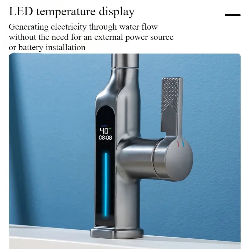 Gun Metal Gray Pull Out Faucet Ledtemperature Display