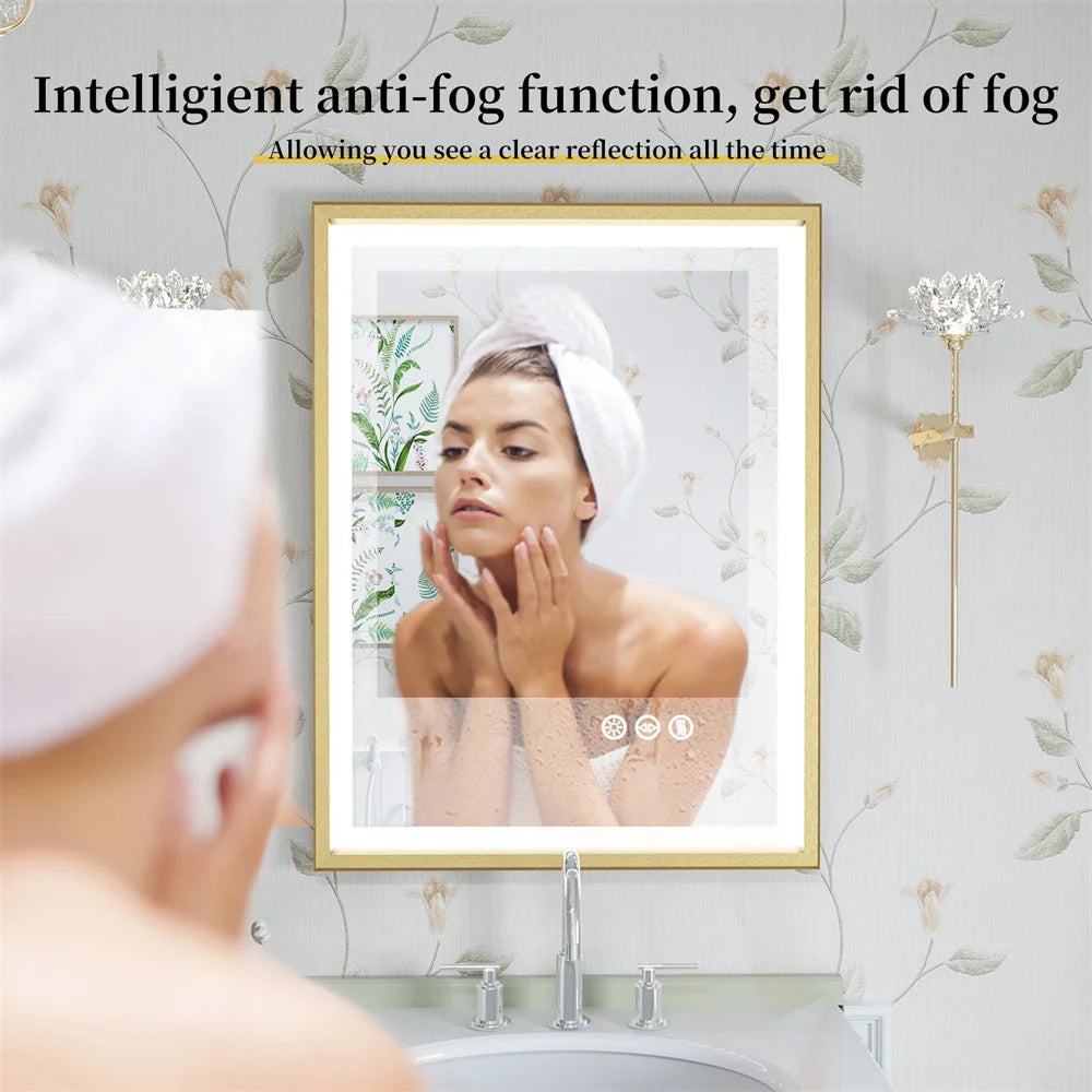 Luvodi Illuminated Bathroom Mirror Gold Frame Wall Mounted
