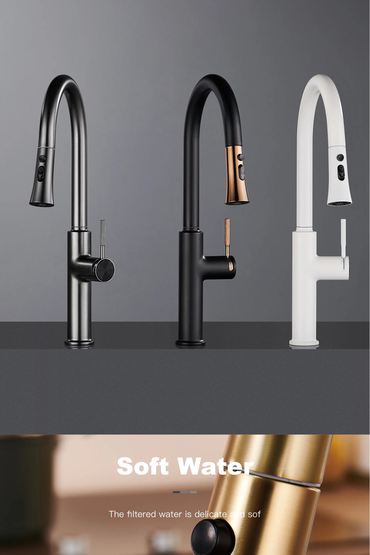 Aitana Pull Out Design Gun Grey Faucet Simple