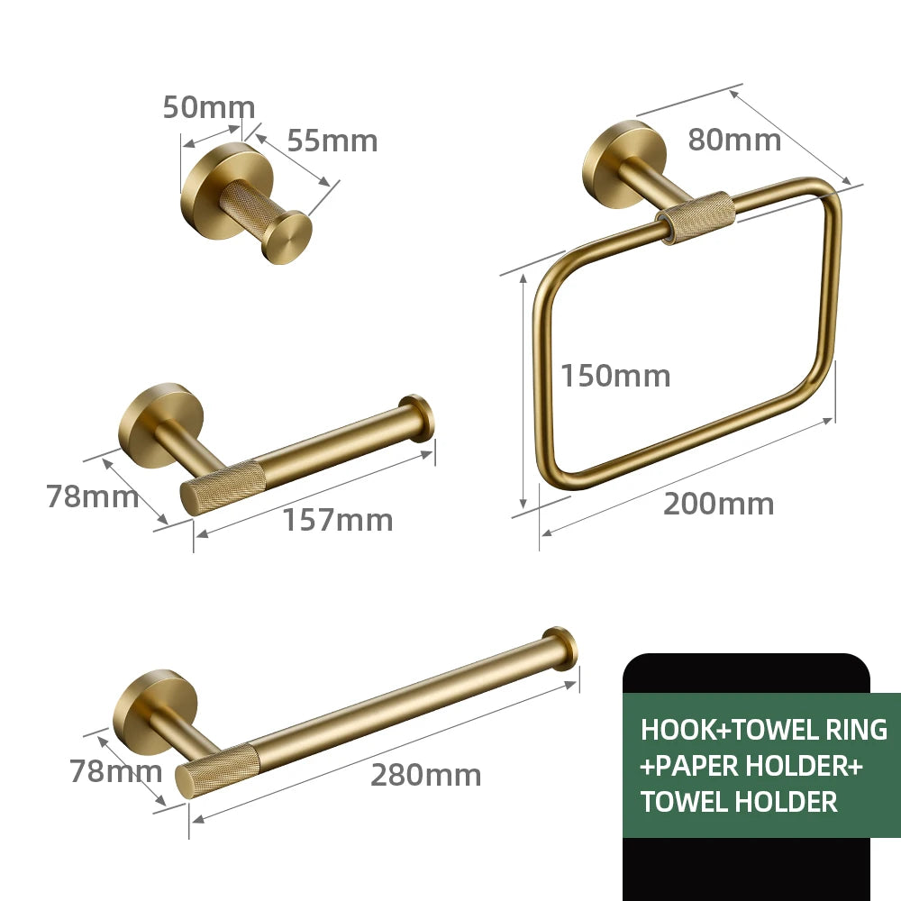 Gold Bathroom Towel Bar Bath Robe Hook Brass