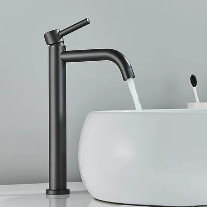 Tall Basin Sink Faucet Slim Black Chrome Bathroom