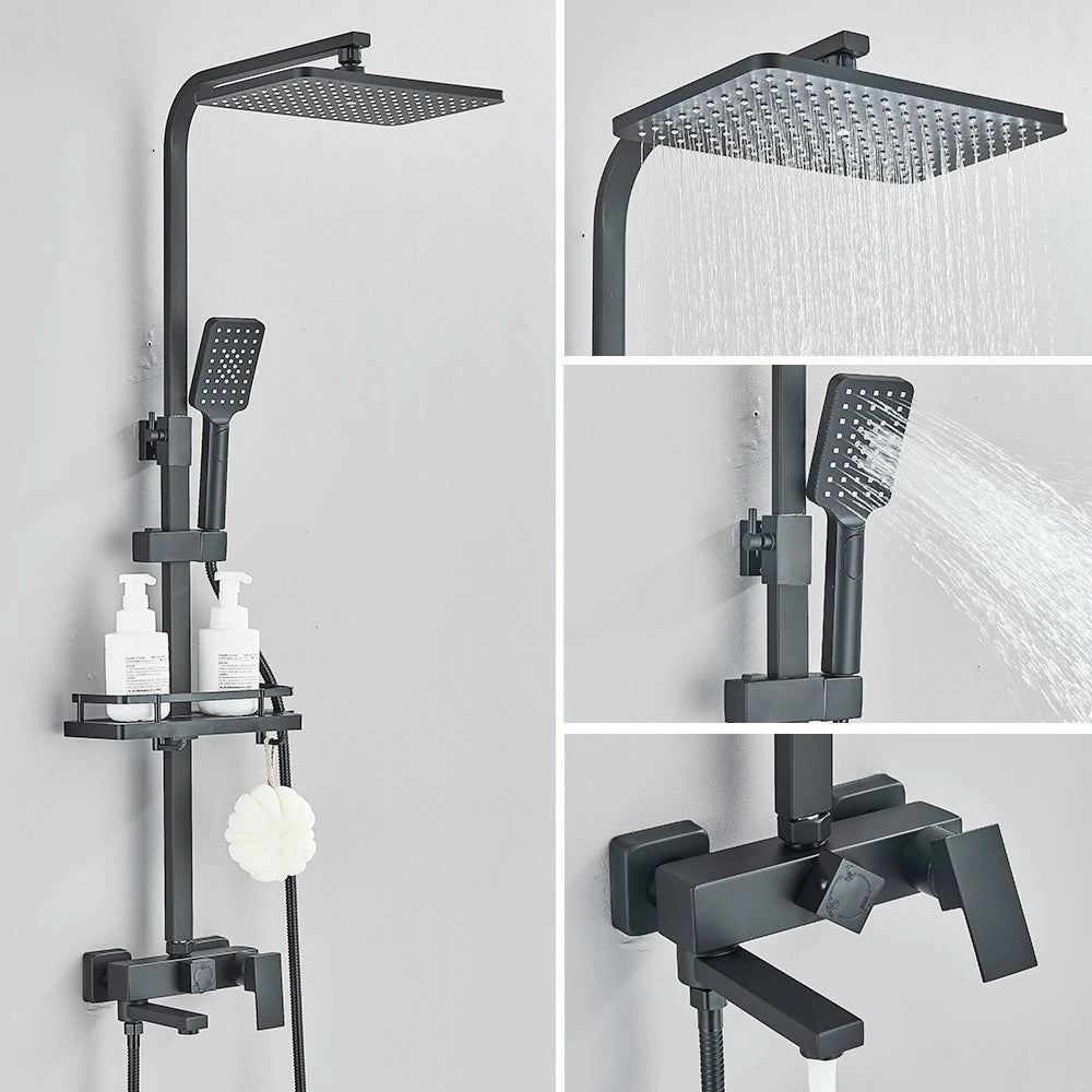 Black Chrome 3/4-Way Shower Faucet Rainfall Shower Cold