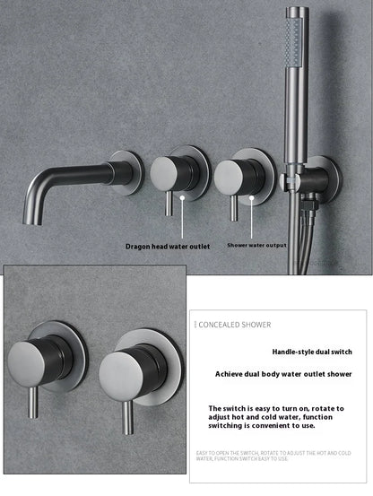 Brushed Gold Concealed Wall-Mounted Bathtub Faucet Gun Grey