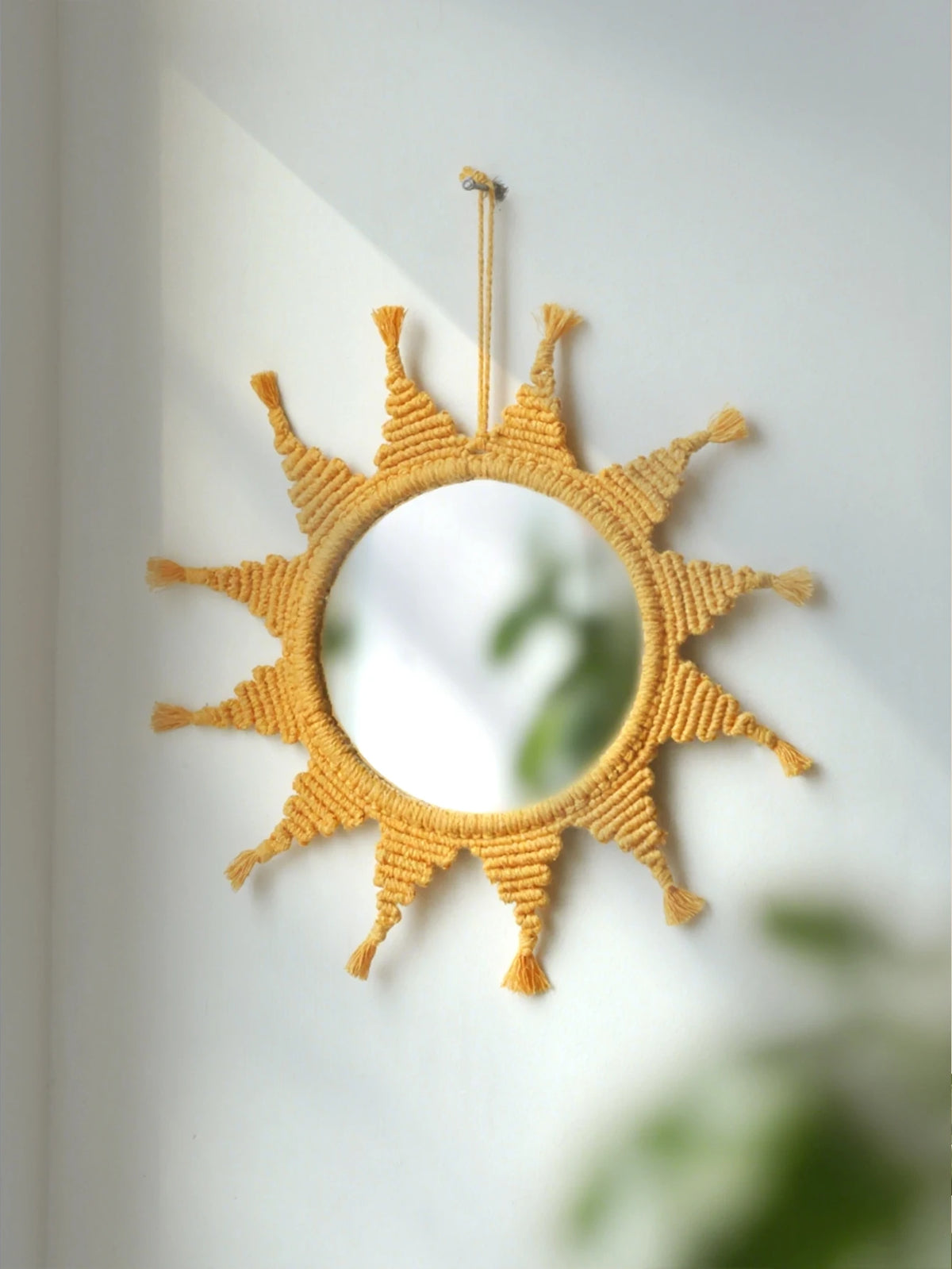 Handmade Yellow Sun Wall Mirror Boho Macrame Wall