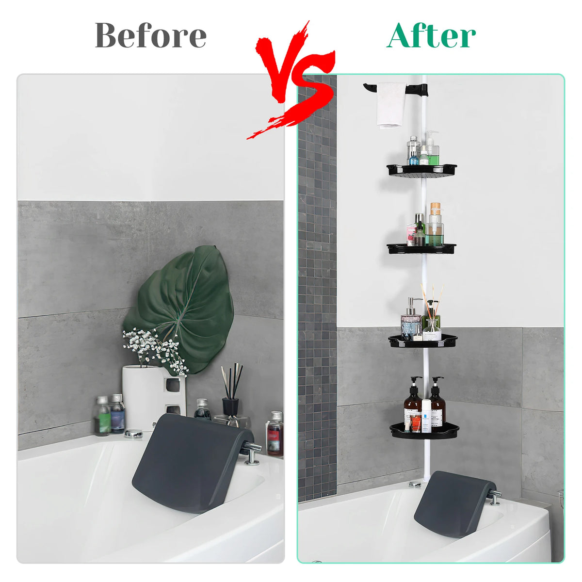 Corner Shower Caddy Tension Pole 4-Tier Adjustable Shelves