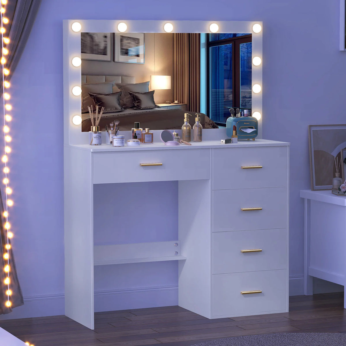 White Dressing Table Large Hollywood Mirror 11 Led