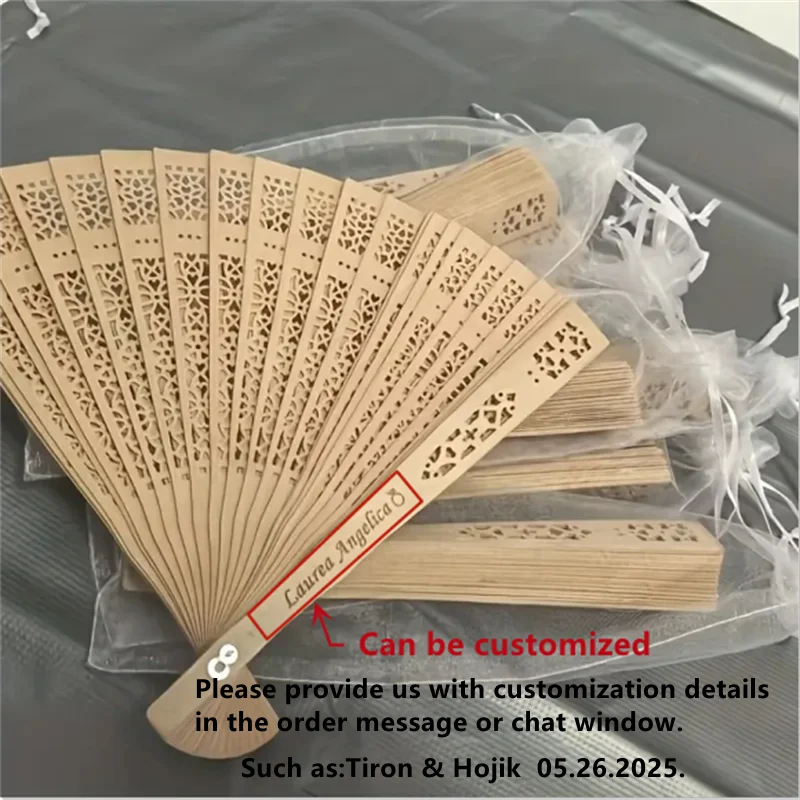 Personalized Folding Wooden Hand Fans Custom Engraved Wedding