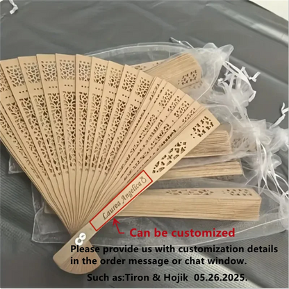 Personalized Folding Wooden Hand Fans Custom Engraved Wedding