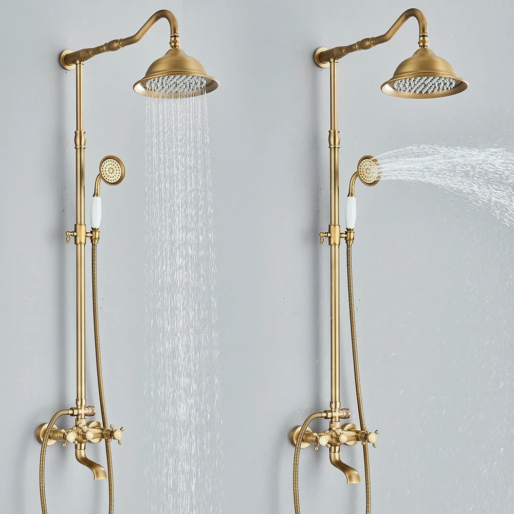 Quyanre Antique Brass Shower Faucets Wall Mount Rainfall