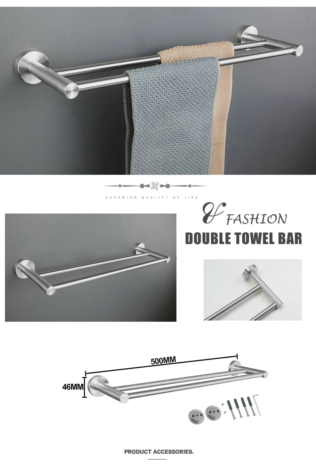 Brushed Nickel Bathroom Towel Bar Bath Robe Hook