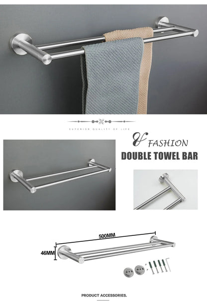 Brushed Nickel Bathroom Towel Bar Bath Robe Hook