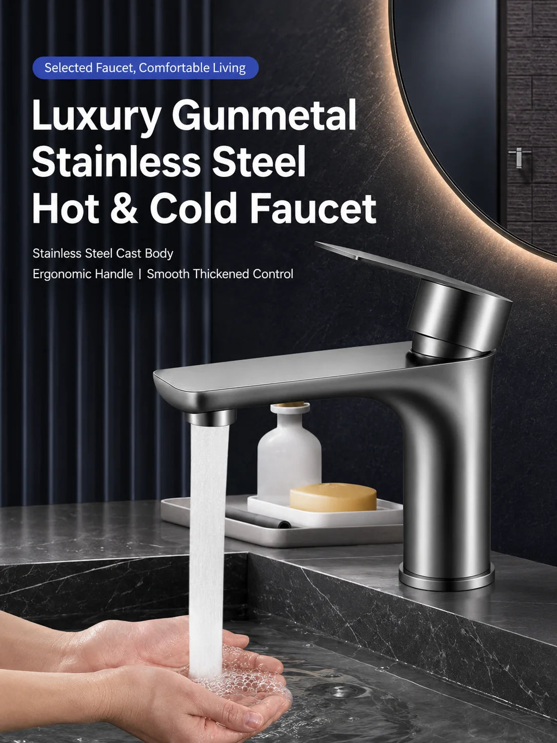 304 Stainless Steel Bathroom Sink Faucet Cold Mixer