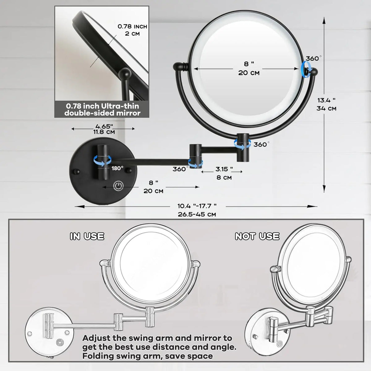 Rose Gold Touch On Led Folding Bathroom Mirror