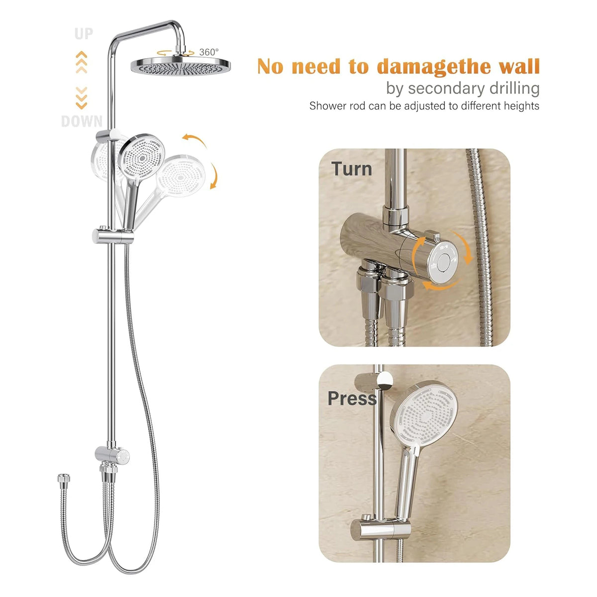 Bathroom Shower System Stainless Steel Showers Faucet Shelf