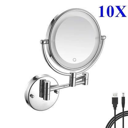 10x Magnifying Led Folding Bathroom Mirrors Walll Mounted