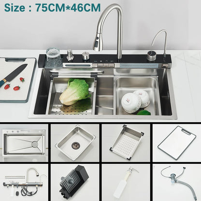 304 Stainless Steel Waterfall Sink Digital Display Large