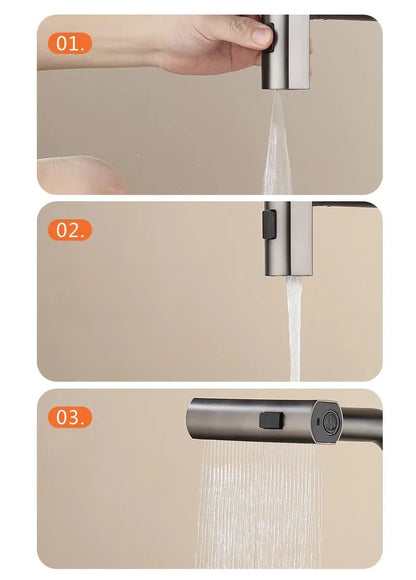 Gun Metal Gray Pull Out Faucet Ledtemperature Display