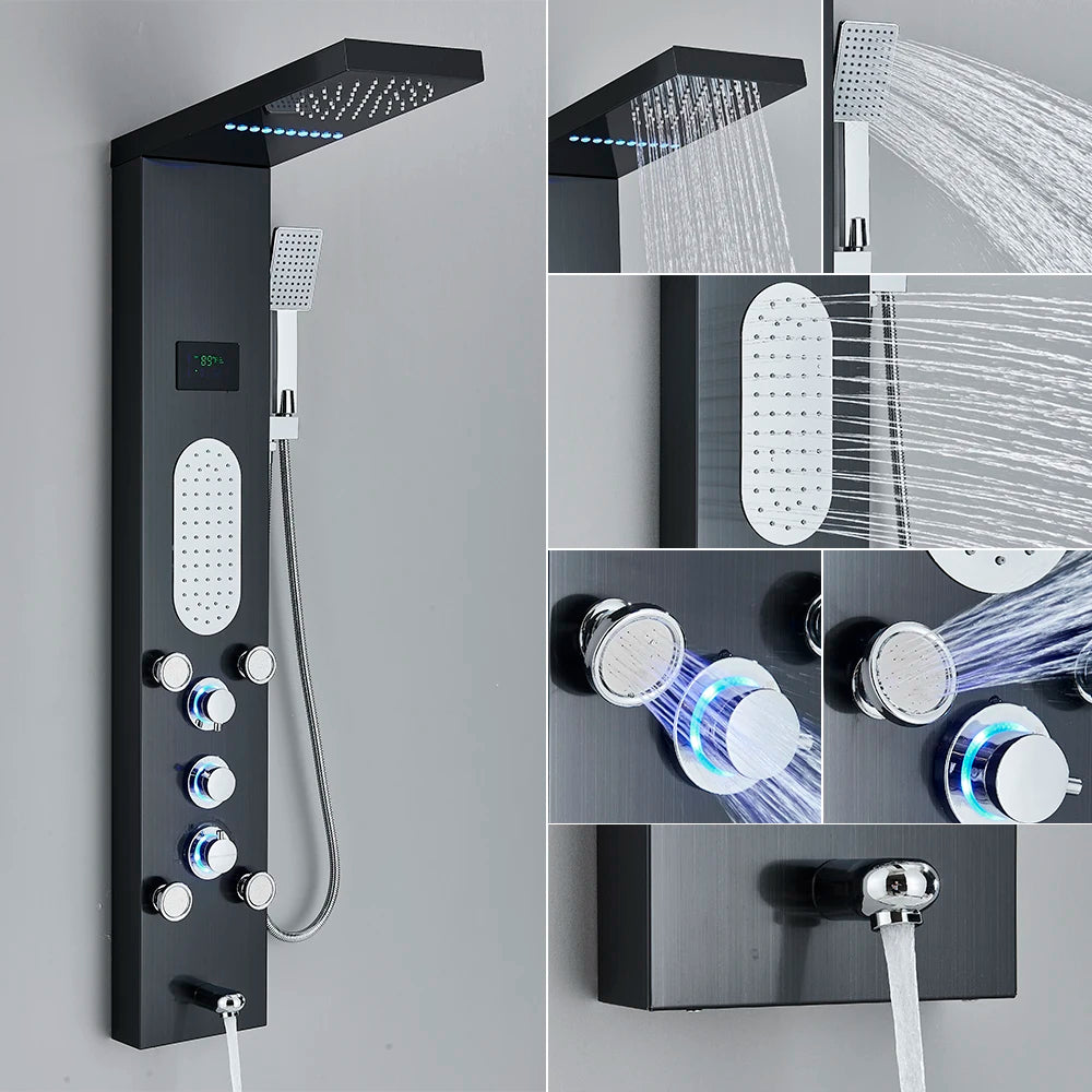 Golden Black Shower Panel Wall Rain Waterfall Shower