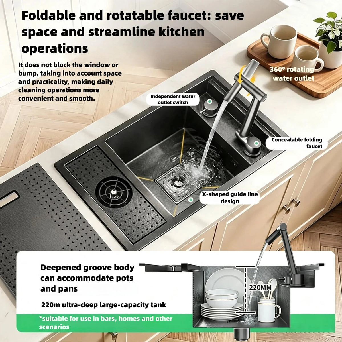 Cup Washer Hidden Bar Sinks Lid Multifunctionalstainless Steel