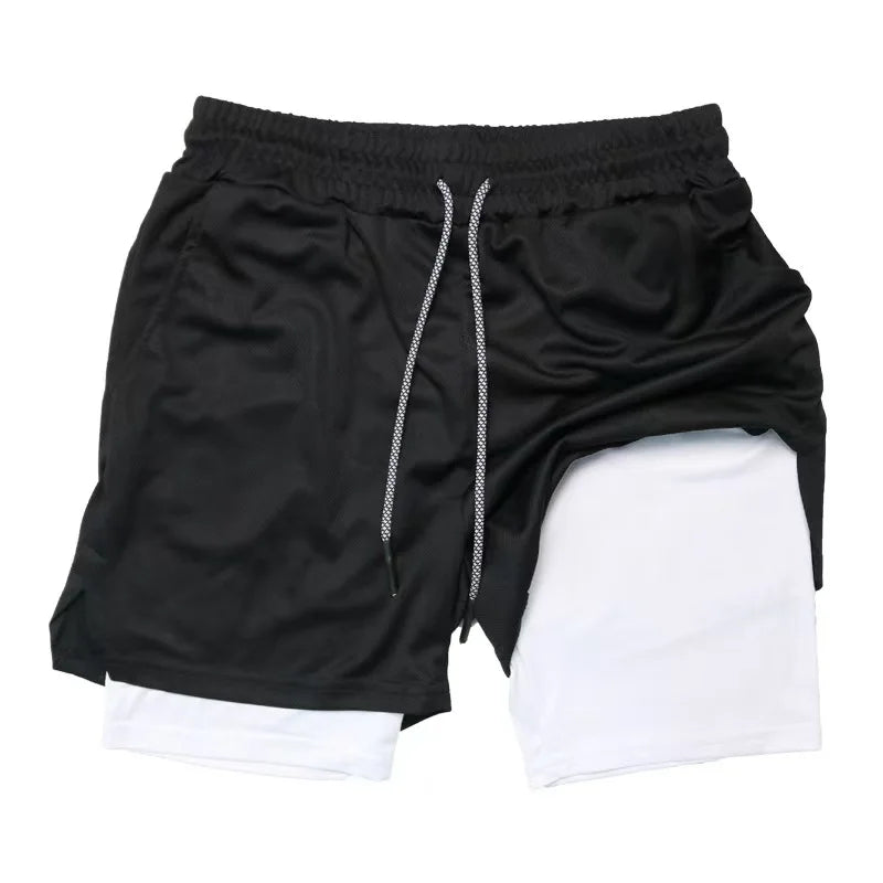 Men Double-Layer Running Fitness Shorts Phone Bag Towel