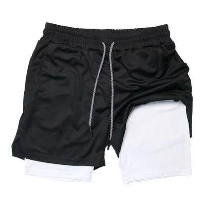 Men Double-Layer Running Fitness Shorts Phone Bag Towel