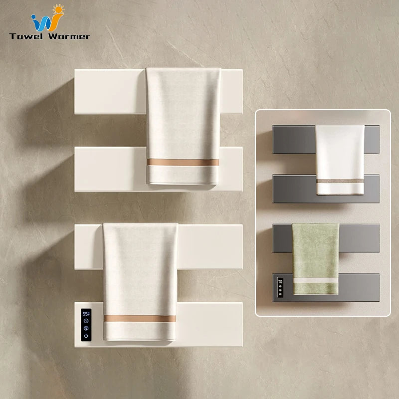 White Electric Heated Towel Rail Smart Temperature Time