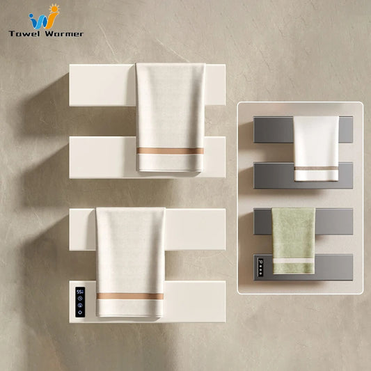 White Electric Heated Towel Rail Smart Temperature Time