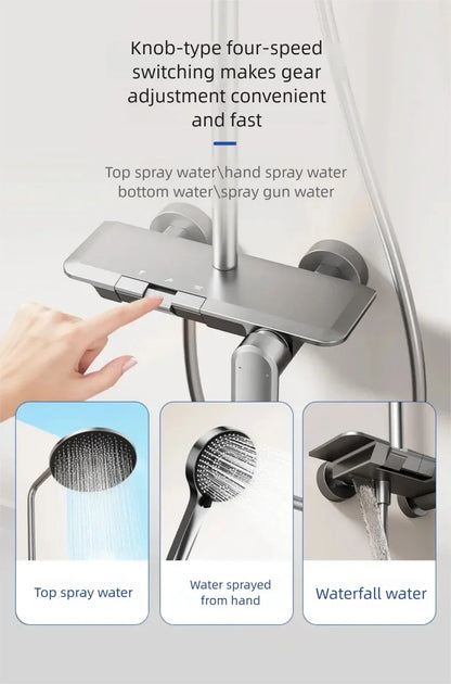 Gun Gray Bathroom Shower System Rainfall Piano Keys