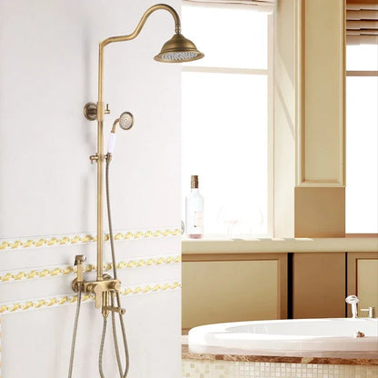 Antique Brass Shower Faucet 8-Inch Rainfall Dual Handle
