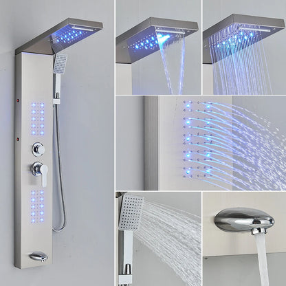 Black/Brushed Bathroom Shower Faucet Led Rainfall Head Shower