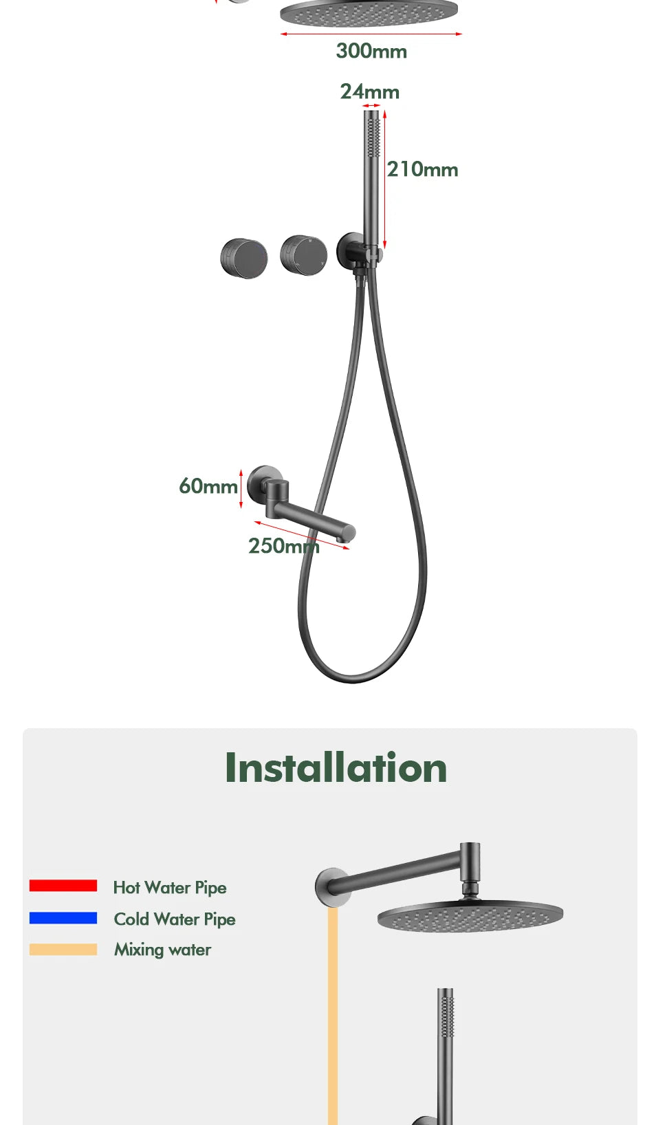 Gunmetal Shower Faucet Or Ways Concealed Box Bathroom