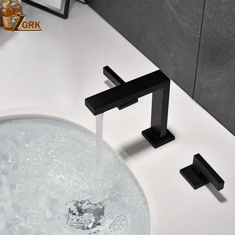 Brushed Gold Basin Faucet Solid Brass Three Hole