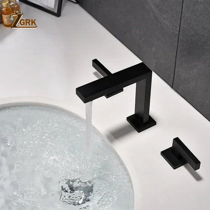 Brushed Gold Basin Faucet Solid Brass Three Hole