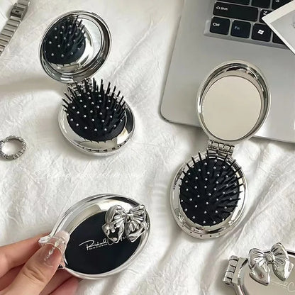 Mini Silver Folding Comb Makeup Mirror Women Girl