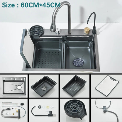 304 Stainless Steel Waterfall Sink Digital Display Large