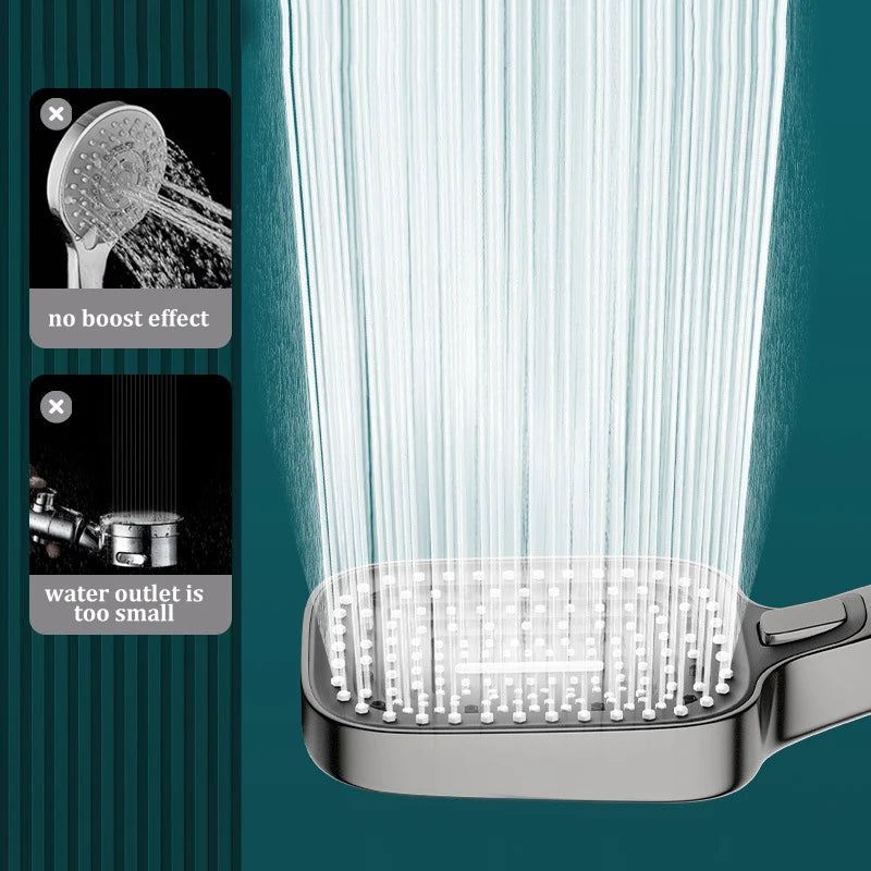 Square 3-Mode Pressurized Shower Head Large Panel Bathroom