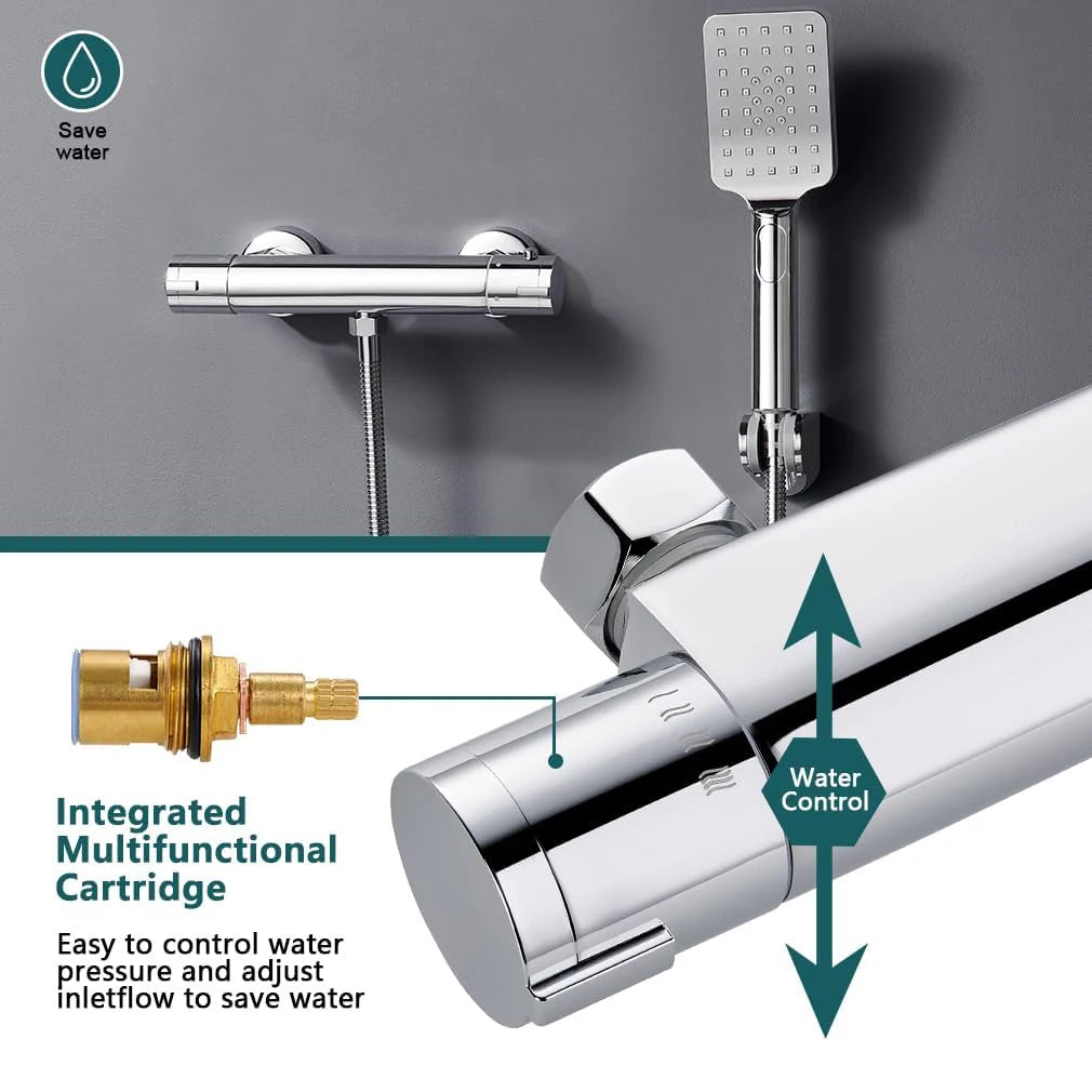 Shower Mixer Tap Thermostat 38 Safety Button Round