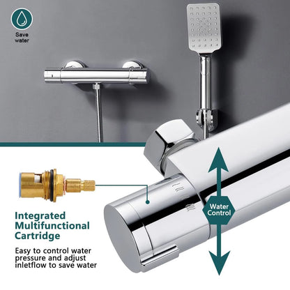 Shower Mixer Tap Thermostat 38 Safety Button Round