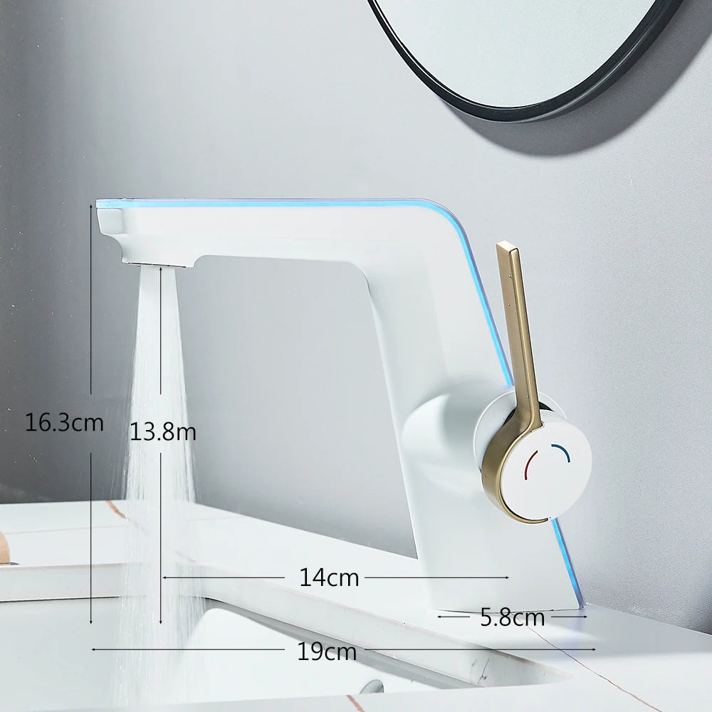 White Display Screen Bathroom Basin Sink Faucet 2-Ways