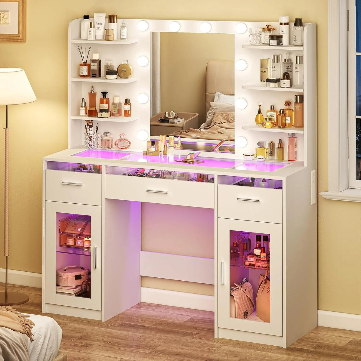 Vanity Desk Color Lighted Mirror Transparent Top Rgb