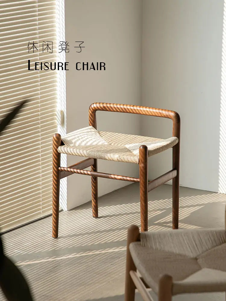 Momo Scandinavian Simple Wood Vanity Stool Rattan Wicker