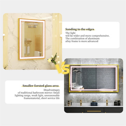 Luvodi Illuminated Bathroom Mirror Gold Frame Wall Mounted