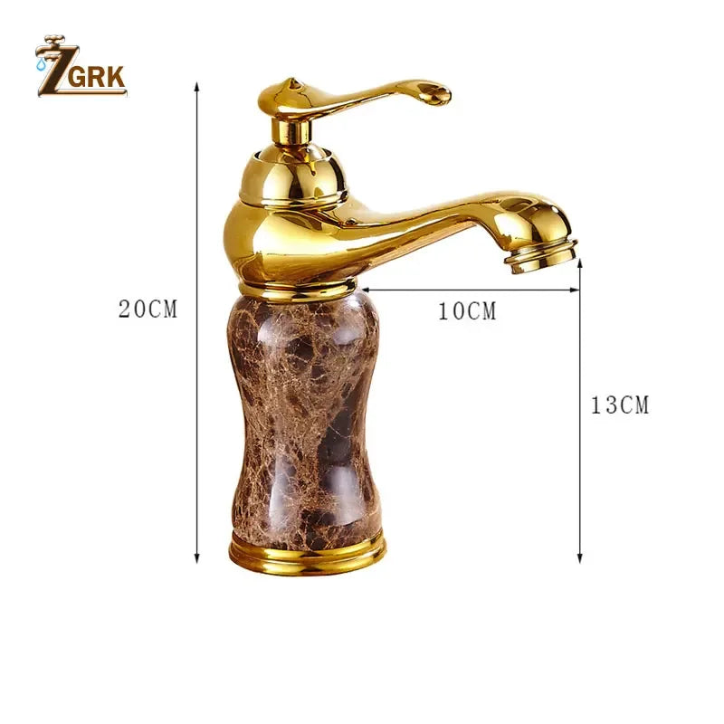 Luxury Golden Faucet Coffee Color Marble Bathroom Sink