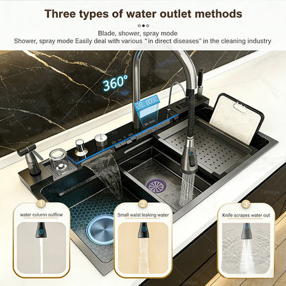 Stainless Steel Sink Digital Display Waterfall Large Slot