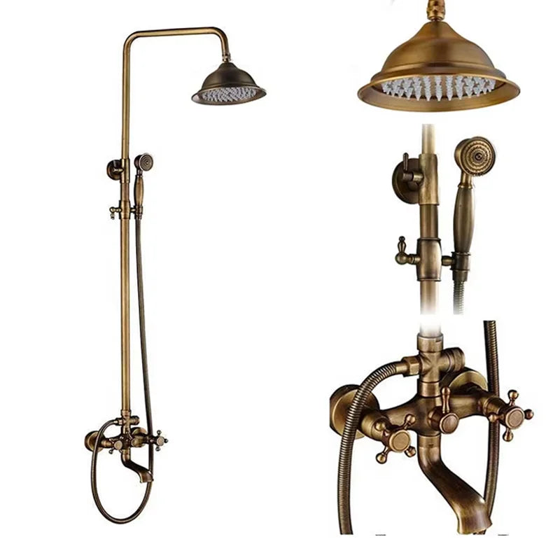 Antique Brass Bathroom Shower Faucets Rainfall Shower Head