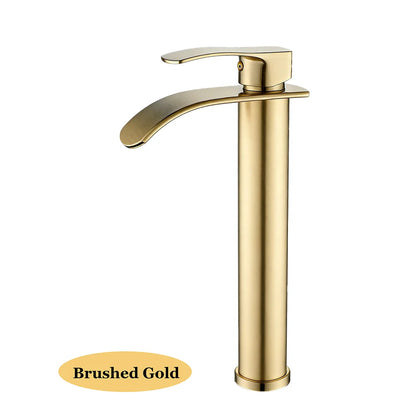 Tall Short Brass Waterfall Faucet Bathroom Sink Faucet