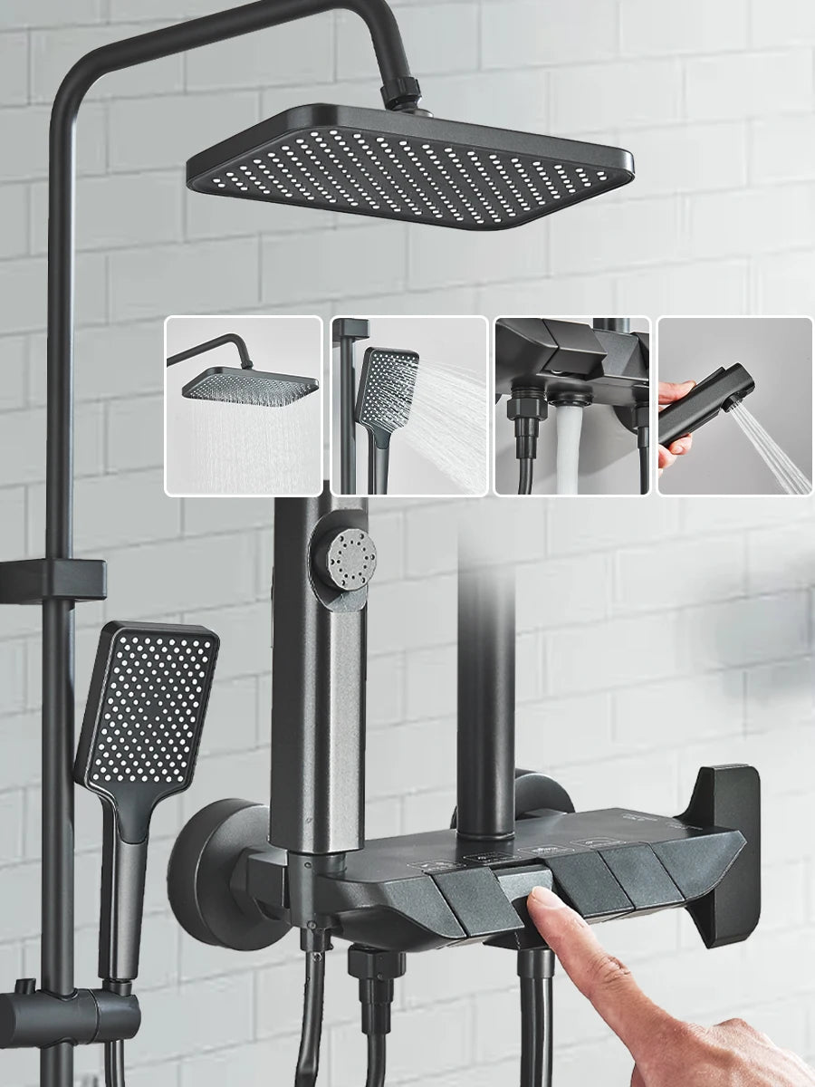 White Shower Faucet Ways Piano Keys Style Rainfall