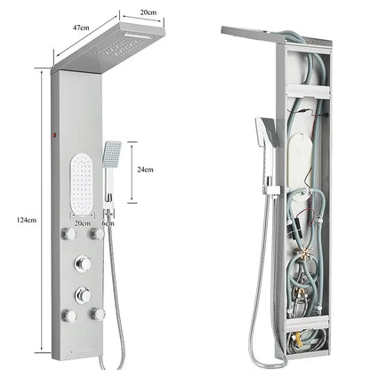 Black/Brushed Stainless Steel 5-Function Waterfall Rain Shower