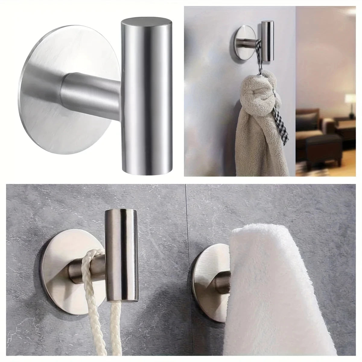 Stainless Steel Robe Hook Adhesive Wall Hook Towel