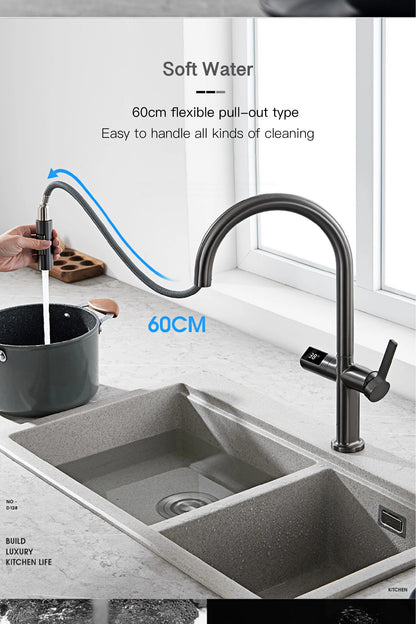 Light Luxury Gun Gray Brass Faucet Digital Display